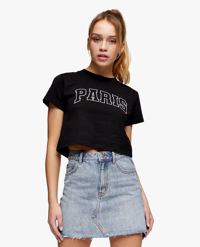 TOPSHOP - Chân váy mini denim PETITE Mid Blue Wash High Waist