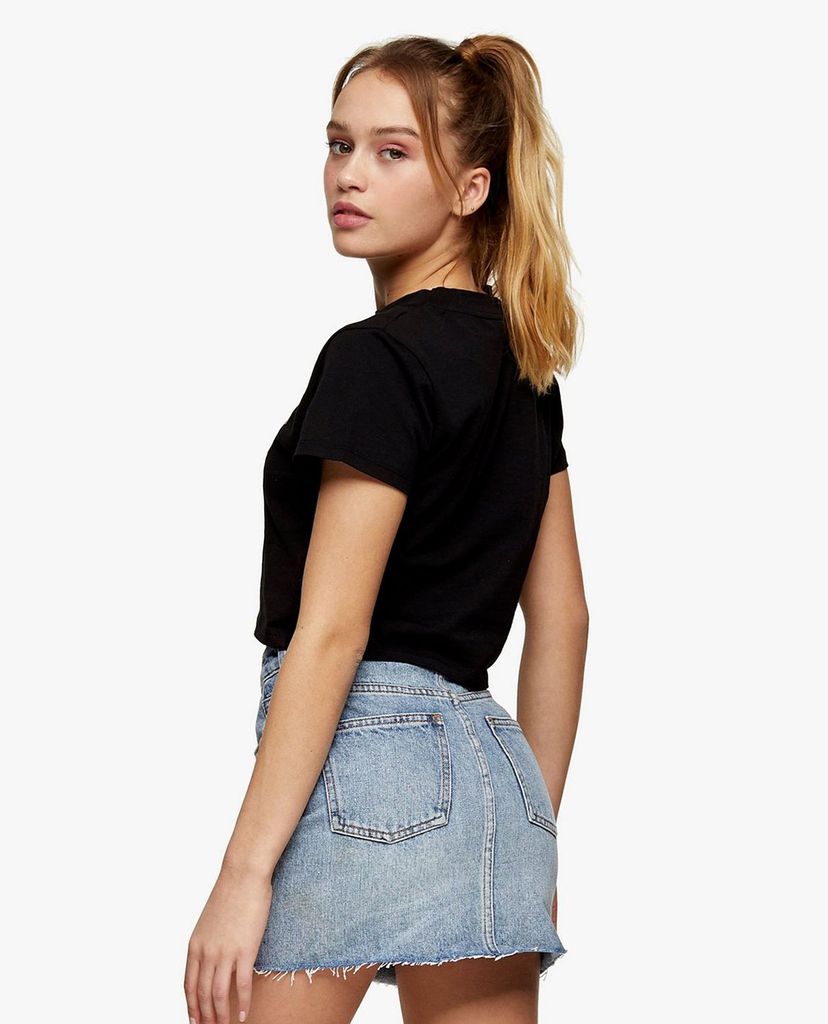 TOPSHOP - Chân váy mini denim PETITE Mid Blue Wash High Waist