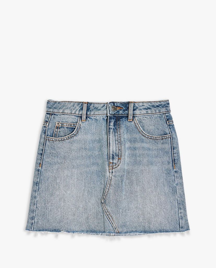 TOPSHOP - Chân váy mini denim PETITE Mid Blue Wash High Waist