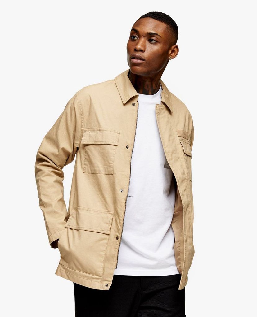 TOPMAN - Áo khoác nam cổ bẻ tay dài Stone Ripstop