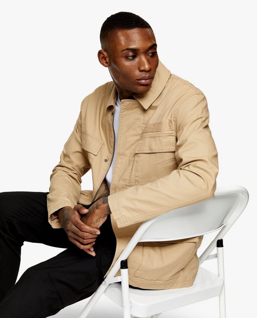 TOPMAN - Áo khoác nam cổ bẻ tay dài Stone Ripstop