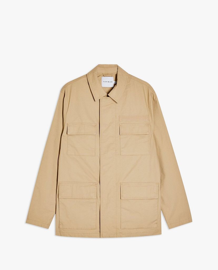 TOPMAN - Áo khoác nam cổ bẻ tay dài Stone Ripstop