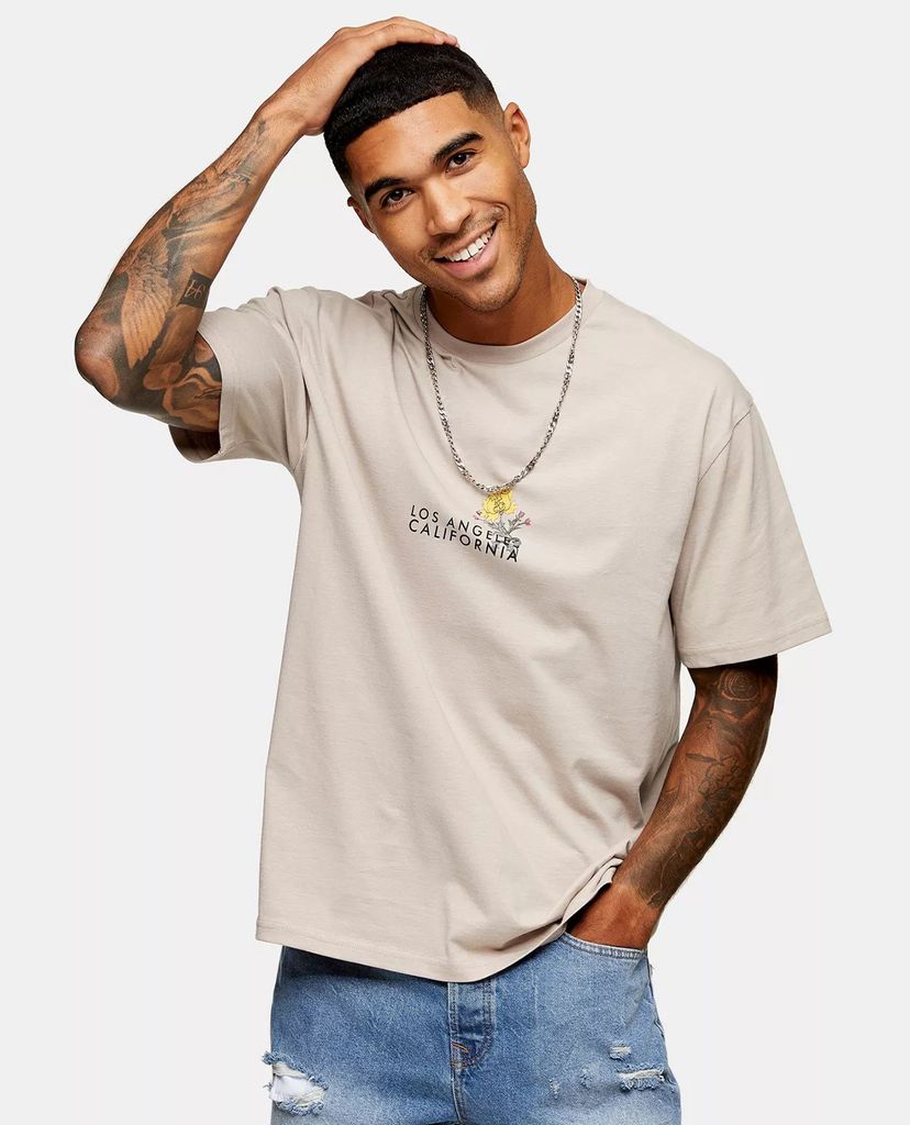TOPMAN - Áo thun nam cổ tròn ngắn tay Stone Floral Los Angeles