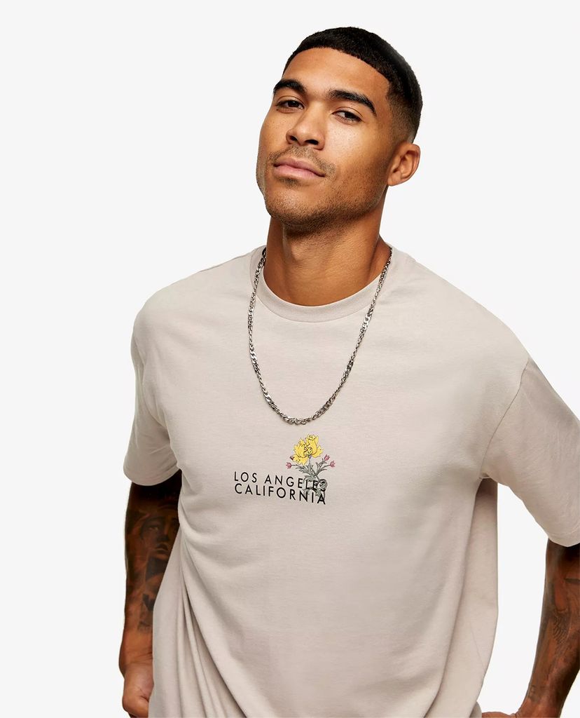 TOPMAN - Áo thun nam cổ tròn ngắn tay Stone Floral Los Angeles