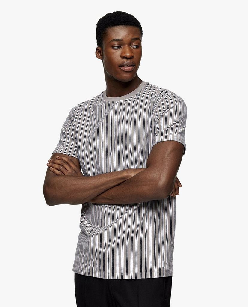 TOPMAN - Áo thun nam cổ tròn ngắn tay Stone Waffle Stripe