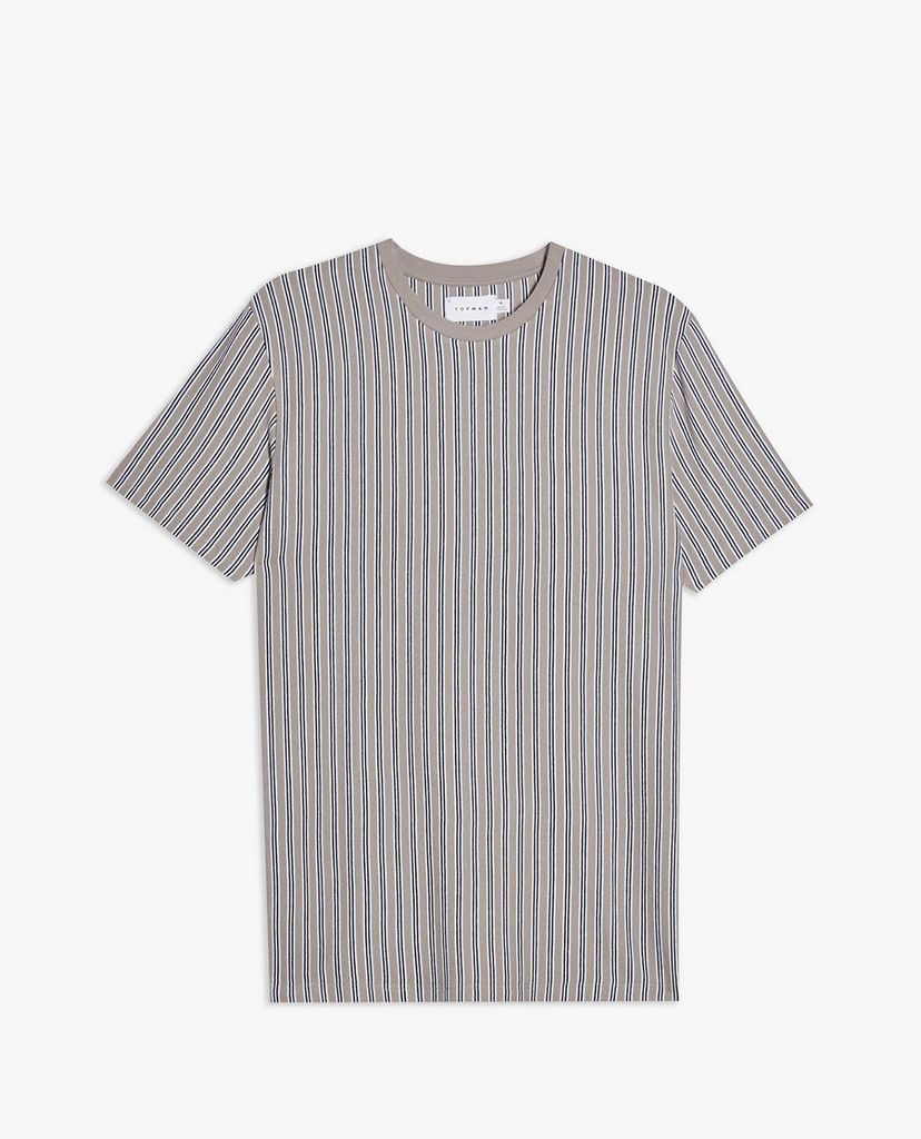 TOPMAN - Áo thun nam cổ tròn ngắn tay Stone Waffle Stripe
