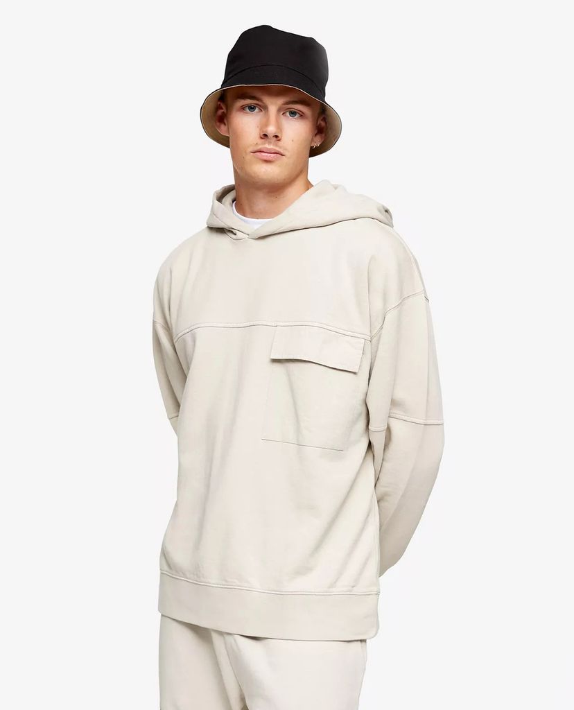 TOPMAN - Áo hoodie nam phối mũ Stone Pocket Cargo