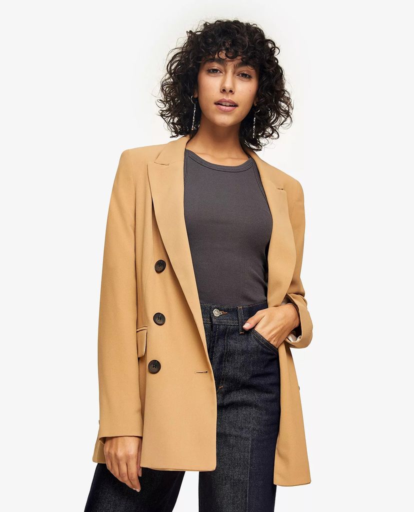 TOPSHOP - Áo blazer nữ dáng dài Camel Twill Double Breasted