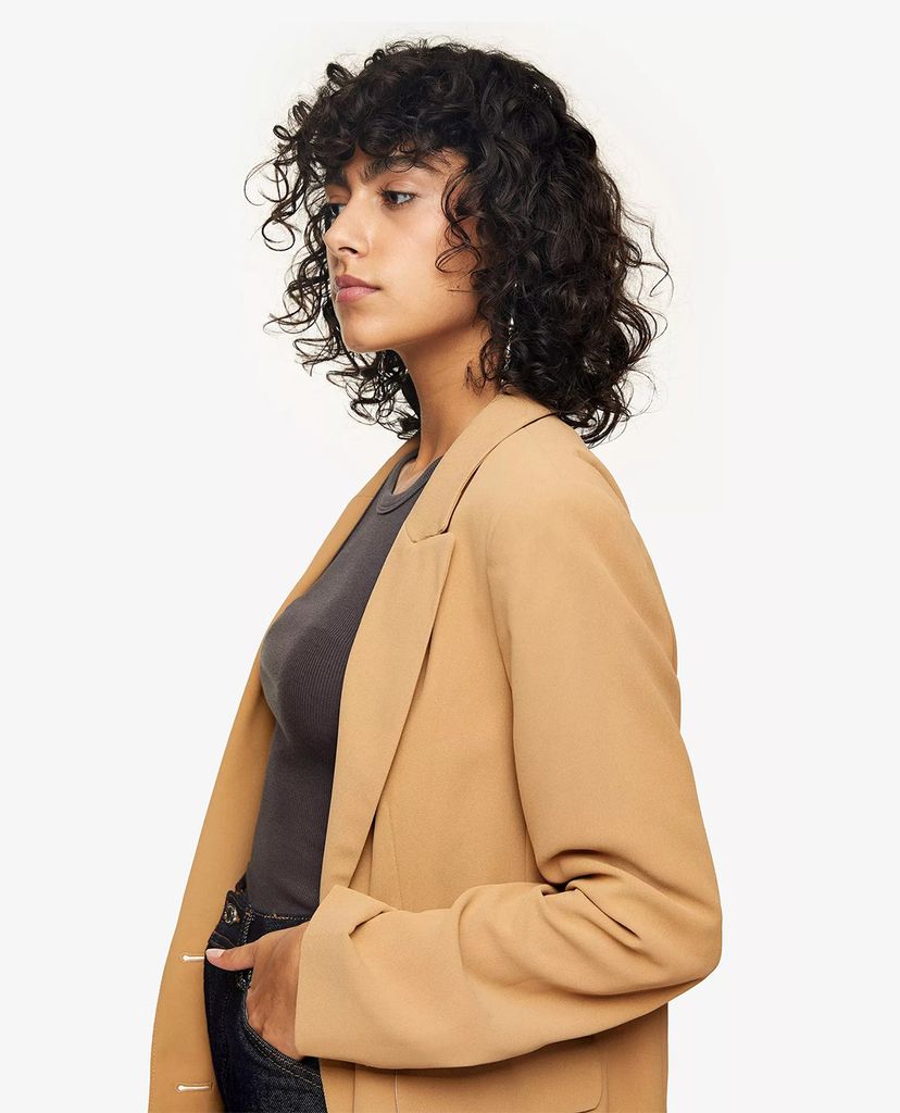 TOPSHOP - Áo blazer nữ dáng dài Camel Twill Double Breasted