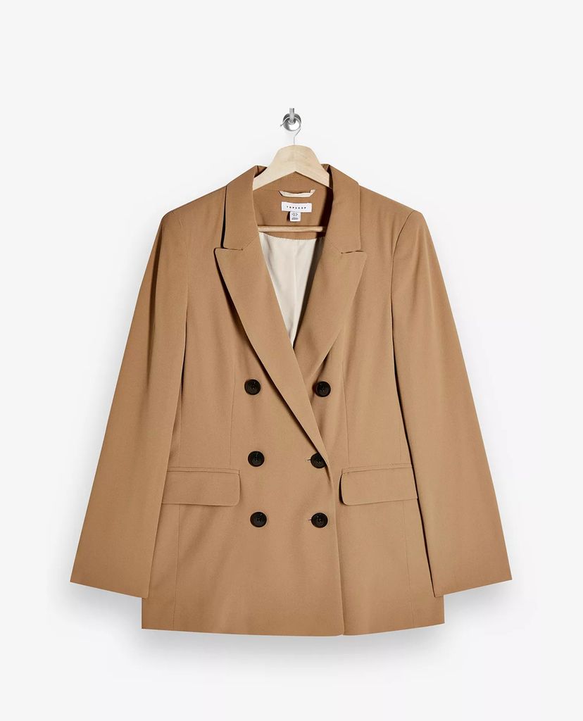 TOPSHOP - Áo blazer nữ dáng dài Camel Twill Double Breasted