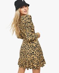 TOPSHOP - Đầm mini cổ V dáng quấn Tan Animal Heart Print