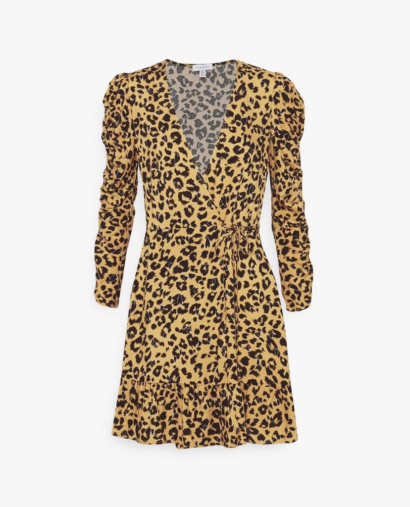 TOPSHOP - Đầm mini cổ V dáng quấn Tan Animal Heart Print