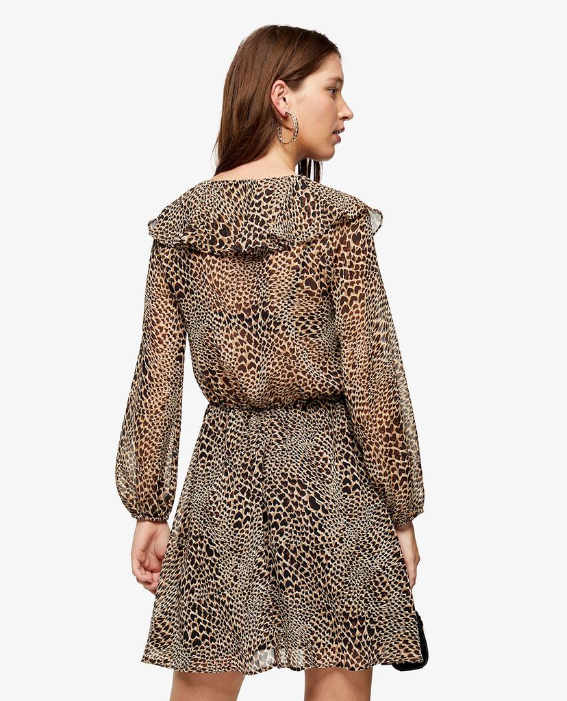 TOPSHOP - Đầm mini tay dài phối bèo Pink Heart Animal Print