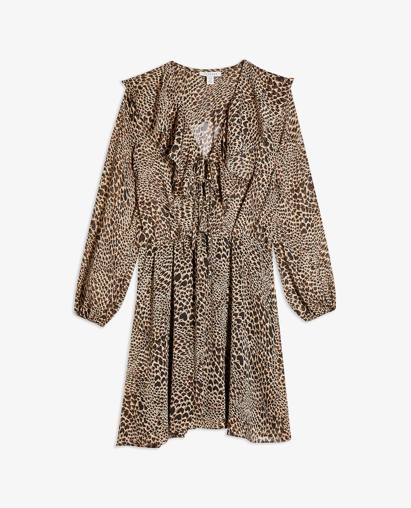 TOPSHOP - Đầm mini tay dài phối bèo Pink Heart Animal Print