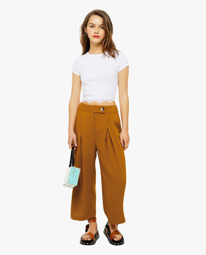 TOPSHOP - Quần kiểu nữ ống rộng PETITE Tan Cropped Wide Leg