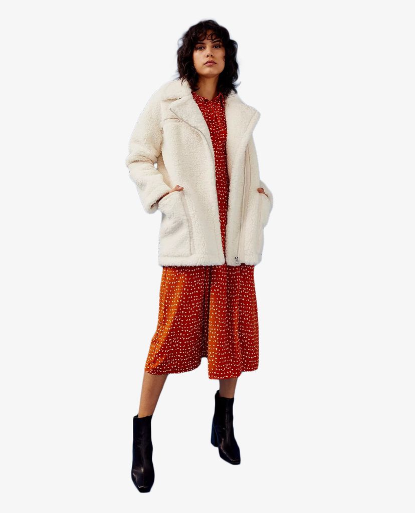 TOPSHOP - Đầm midi tay dài cổ bẻ Rust Split Spot