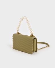 CHARLES & KEITH - Túi đeo chéo nữ chữ nhật Pearl Embellished