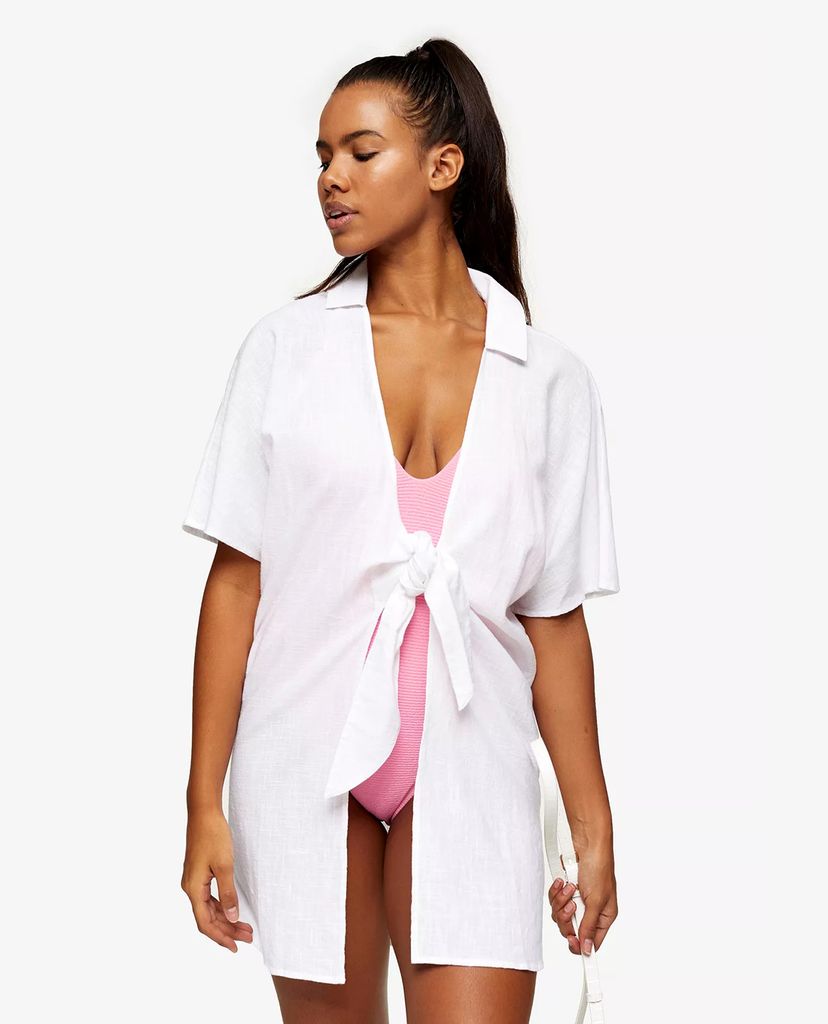 TOPSHOP - Áo sơ mi mặc ngoài bikini White Tie