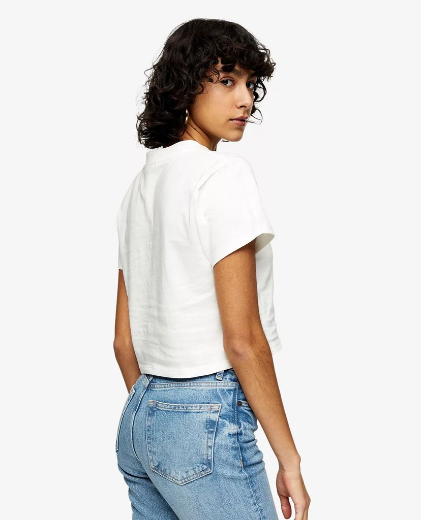 TOPSHOP - Áo thun nữ croptop cổ tròn tay ngắn White Butterfly