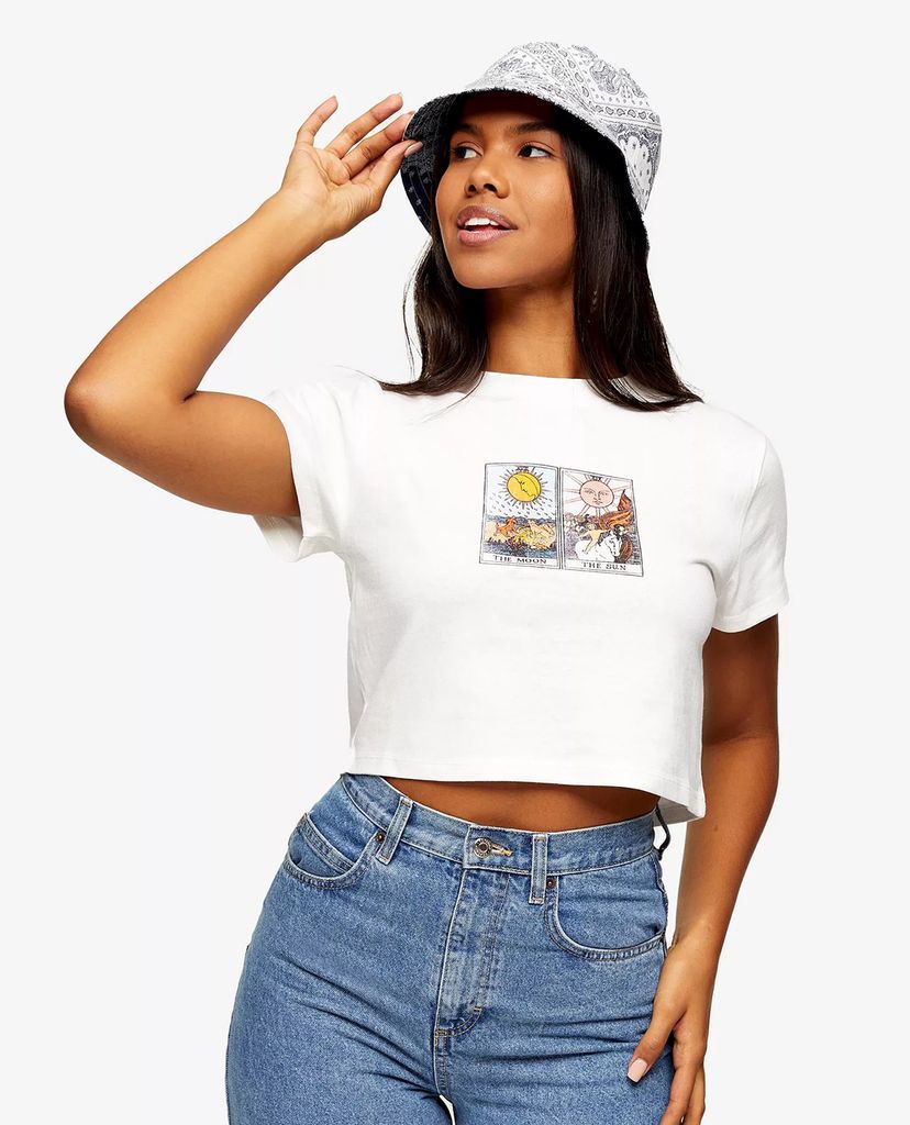 TOPSHOP - Áo thun nữ croptop cổ tròn tay ngắn Tarot Card Print