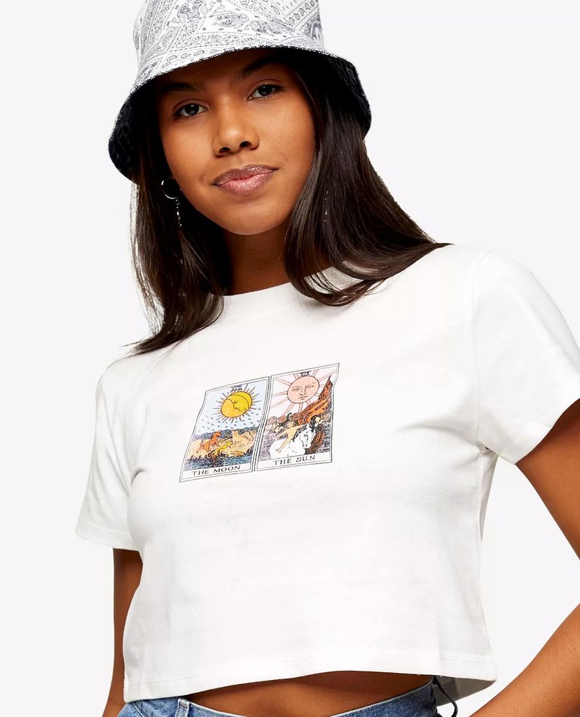 TOPSHOP - Áo thun nữ croptop cổ tròn tay ngắn Tarot Card Print