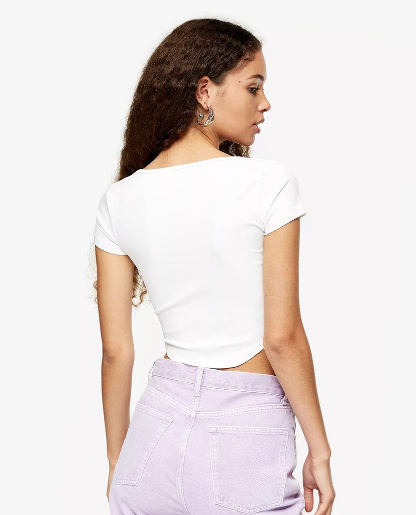 TOPSHOP - Áo croptop nữ cổ vuông tay ngắn Corset Ribbed Square