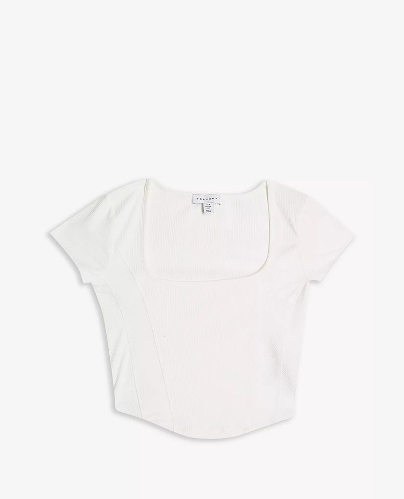TOPSHOP - Áo croptop nữ cổ vuông tay ngắn Corset Ribbed Square