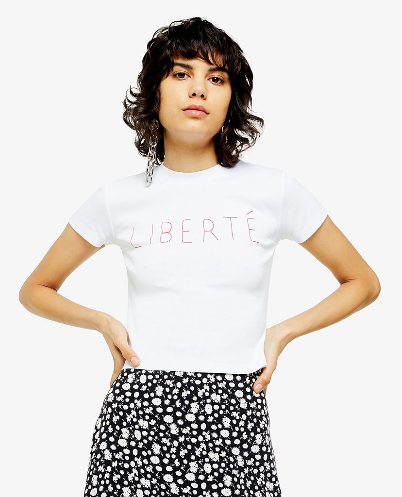 TOPSHOP - Áo thun nữ cổ tròn tay ngắn Liberte Stitch