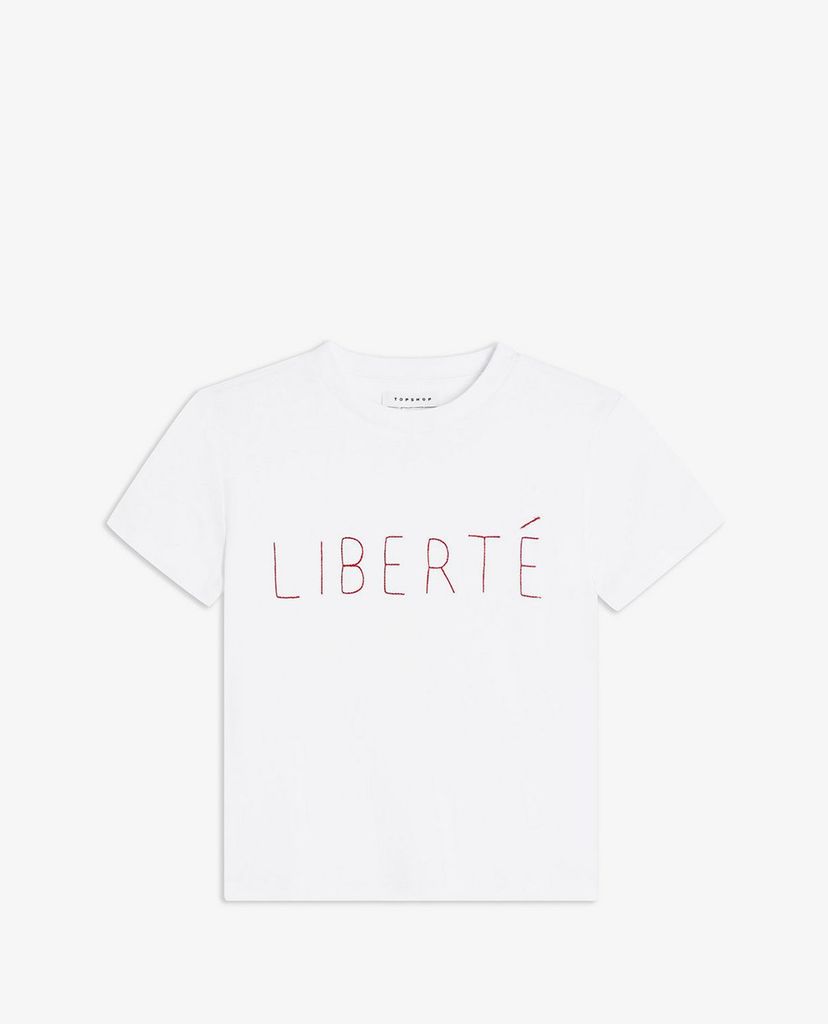TOPSHOP - Áo thun nữ cổ tròn tay ngắn Liberte Stitch