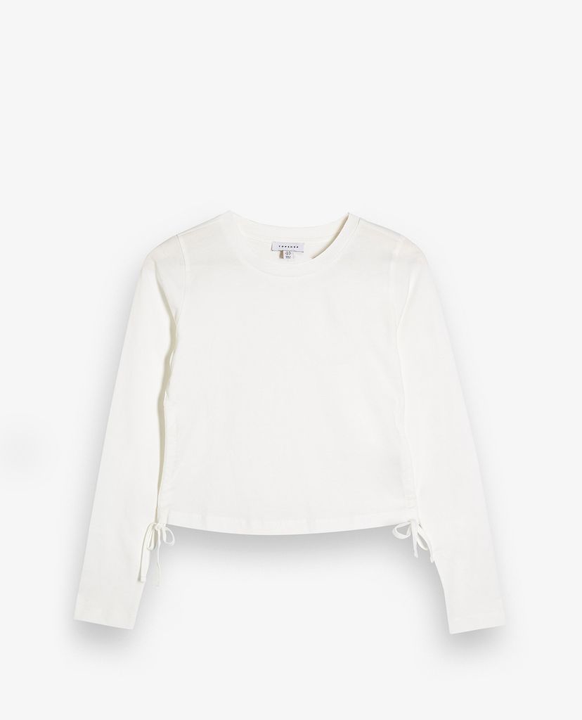 TOPSHOP - Áo thun nữ tay dài phom ôm White Side Ruched