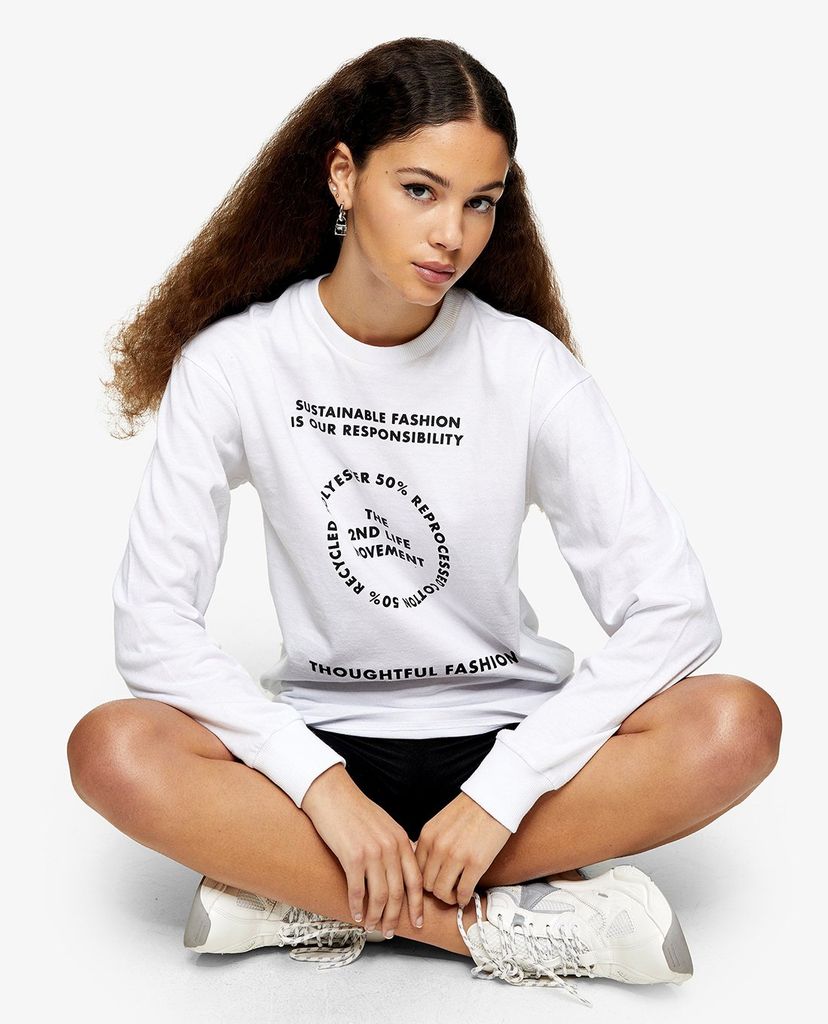 TOPSHOP - Áo thun nữ cổ tròn tay dài 2nd Life Skater In White