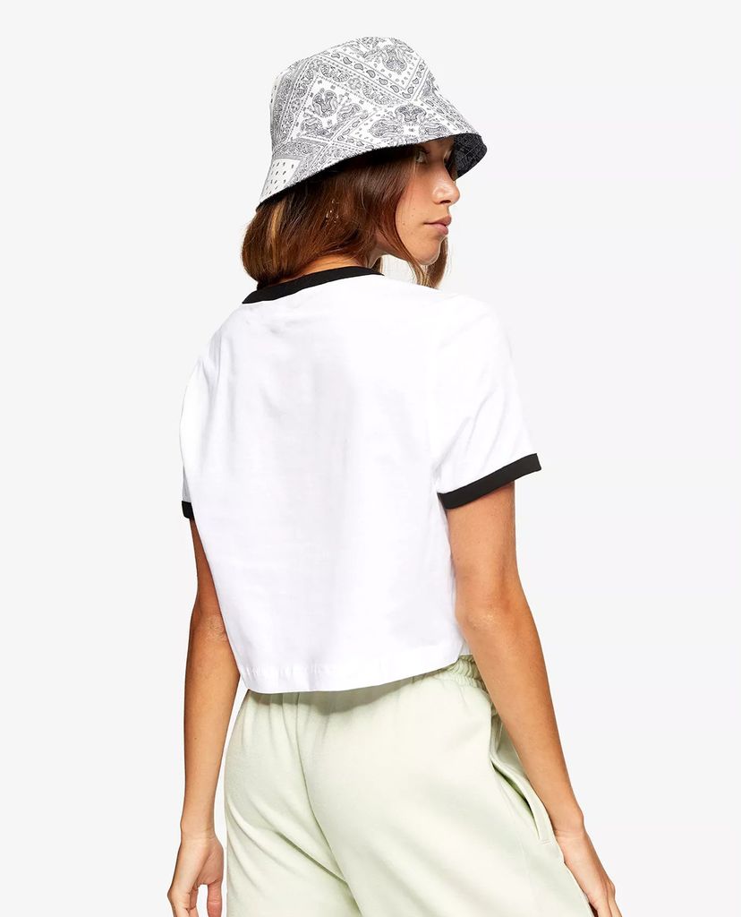 TOPSHOP - Áo thun nữ croptop cổ tròn ngắn tay White Ringer