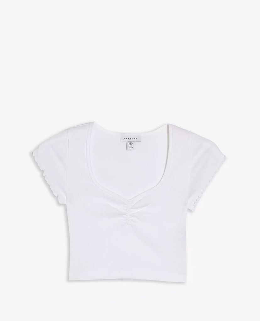TOPSHOP - Áo thun nữ croptop White Ribbed Ruched