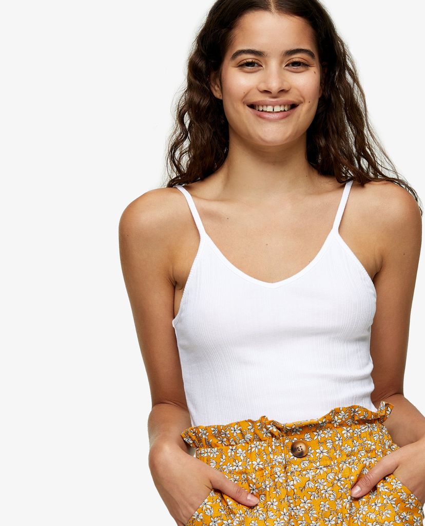 TOPSHOP - Áo hai dây nữ White Ribbed