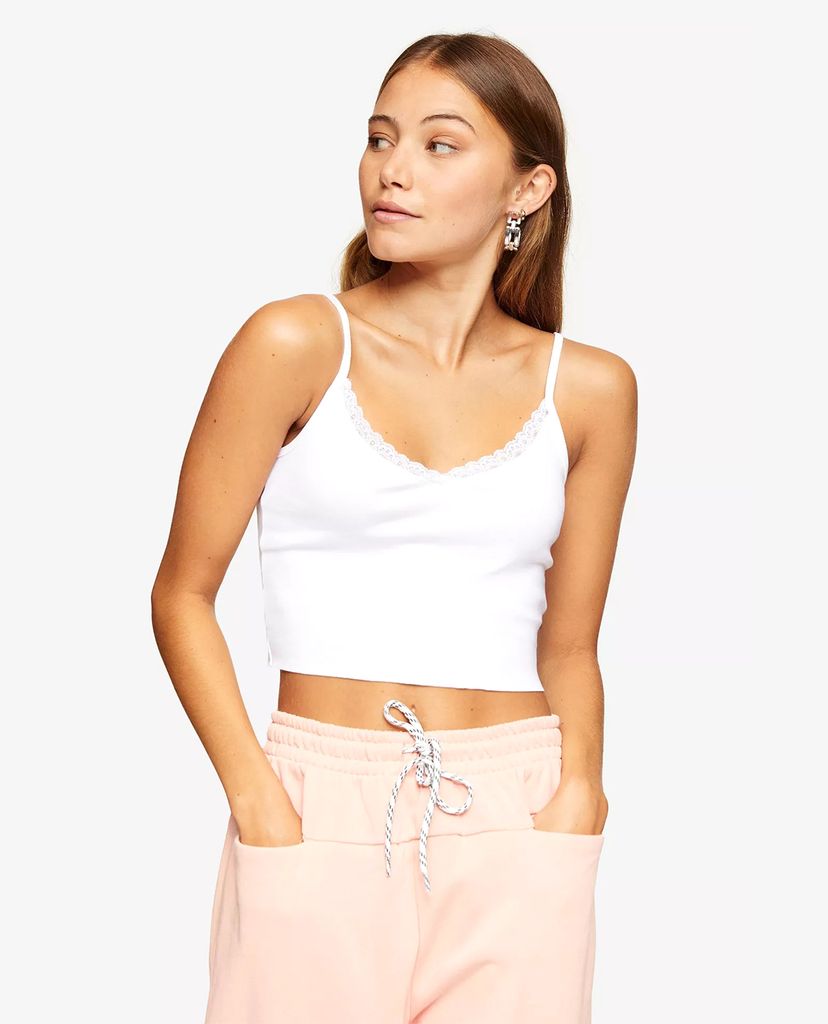 TOPSHOP - Áo hai dây nữ croptop cổ V White Camisole