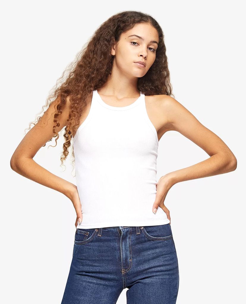 TOPSHOP - Áo ba lỗ nữ phom ôm White Ribbed Washed