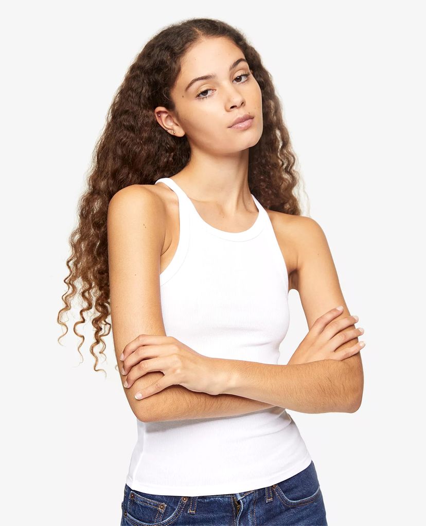 TOPSHOP - Áo ba lỗ nữ phom ôm White Ribbed Washed