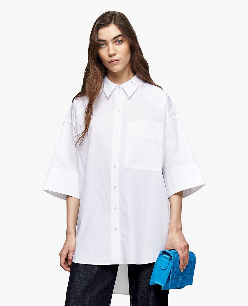 TOPSHOP - Áo sơ mi nữ cổ bẻ tay lỡ Plain White Poplin