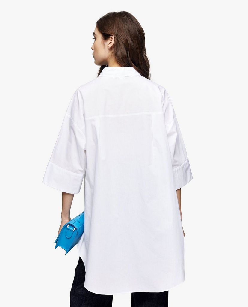 TOPSHOP - Áo sơ mi nữ cổ bẻ tay lỡ Plain White Poplin