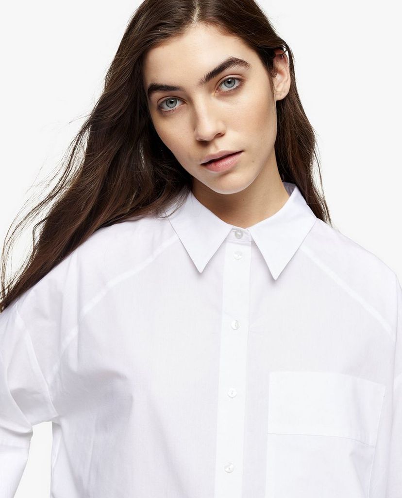 TOPSHOP - Áo sơ mi nữ cổ bẻ tay lỡ Plain White Poplin