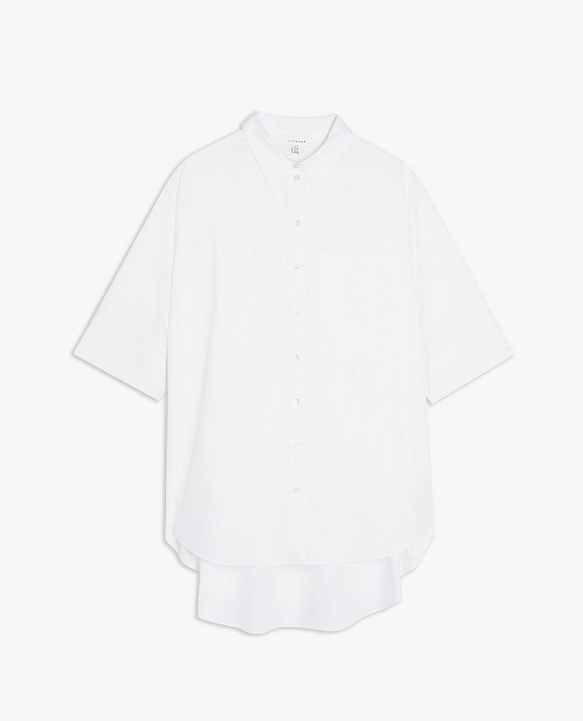 TOPSHOP - Áo sơ mi nữ cổ bẻ tay lỡ Plain White Poplin