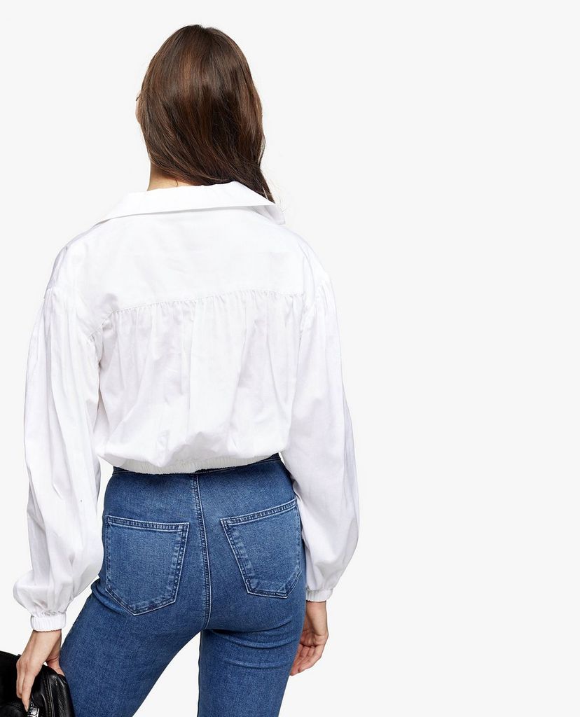 TOPSHOP - Áo kiểu nữ cổ V tay dài White Poplin Tie Front