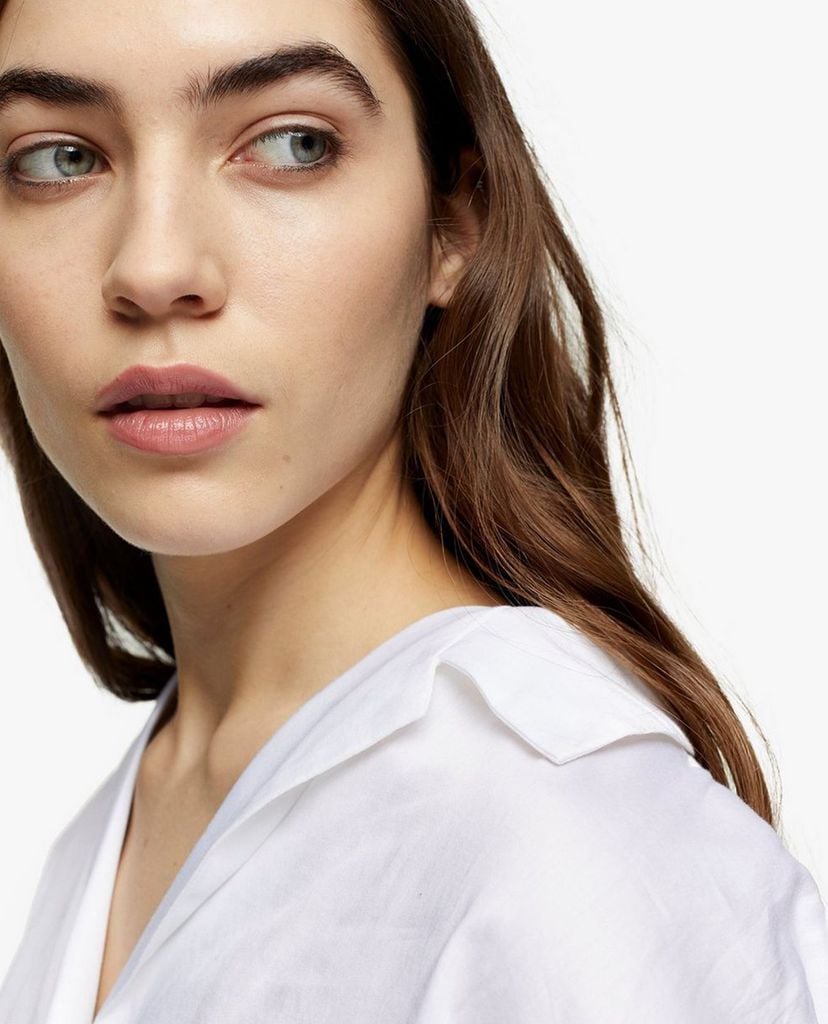 TOPSHOP - Áo kiểu nữ cổ V tay dài White Poplin Tie Front