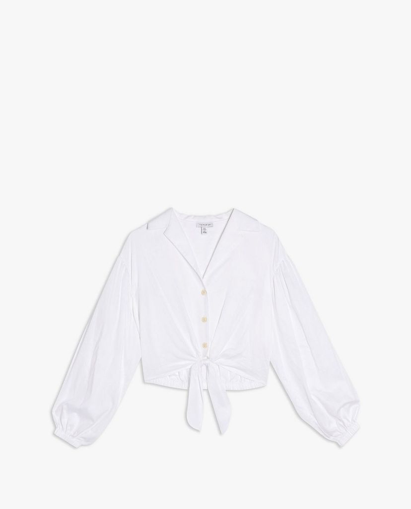 TOPSHOP - Áo kiểu nữ cổ V tay dài White Poplin Tie Front