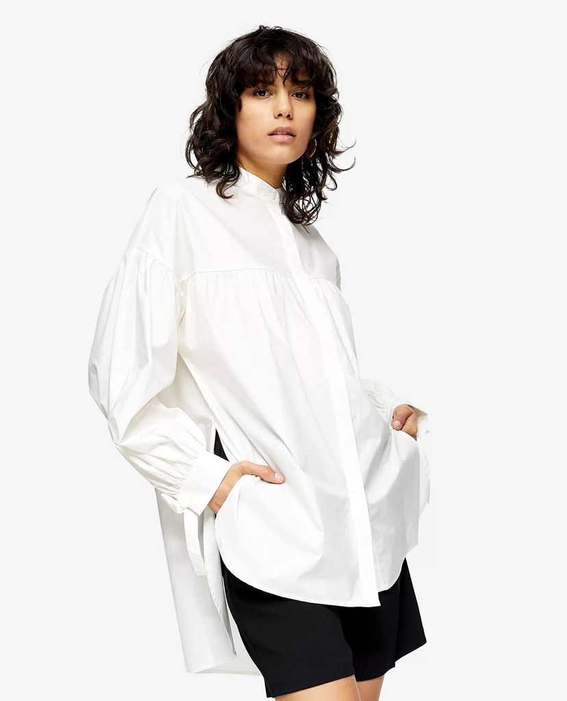 TOPSHOP - Áo sơ mi nữ tay dài phom rộng Babydoll White Oversized