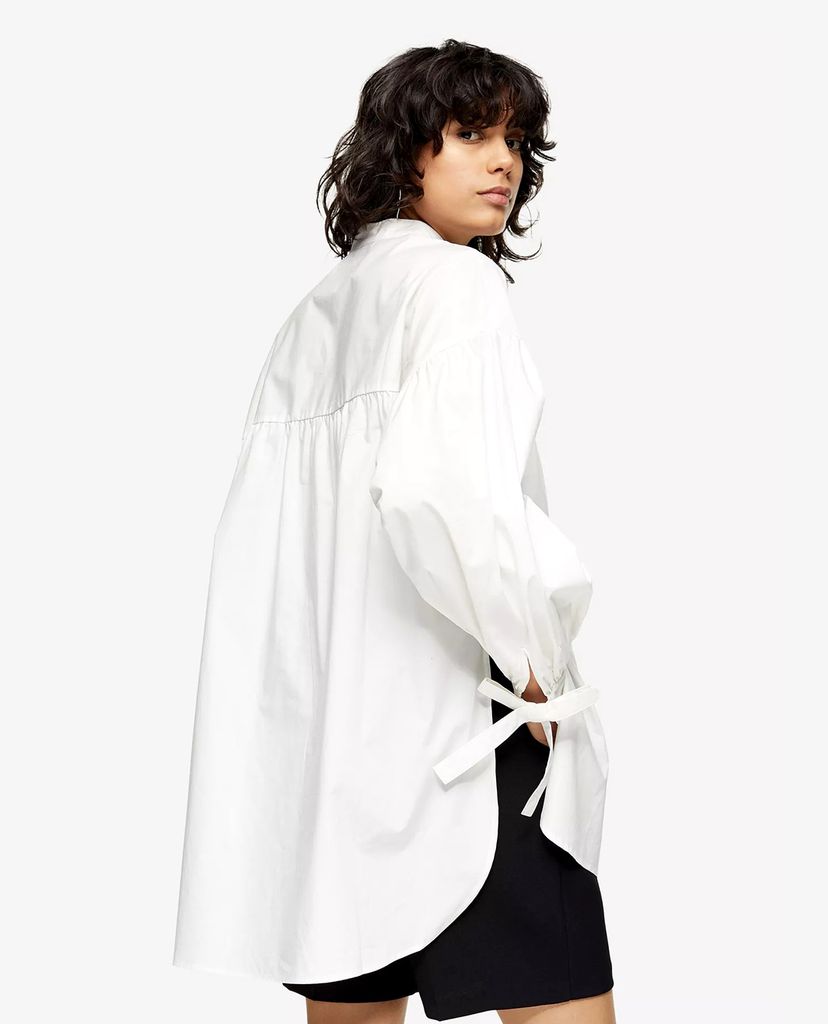 TOPSHOP - Áo sơ mi nữ tay dài phom rộng Babydoll White Oversized