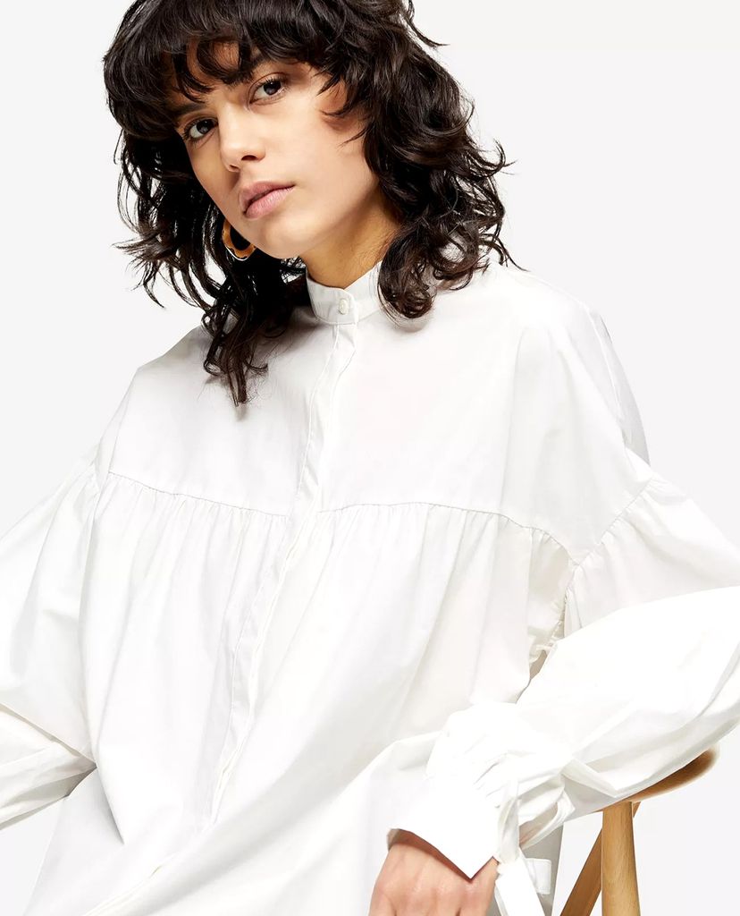 TOPSHOP - Áo sơ mi nữ tay dài phom rộng Babydoll White Oversized