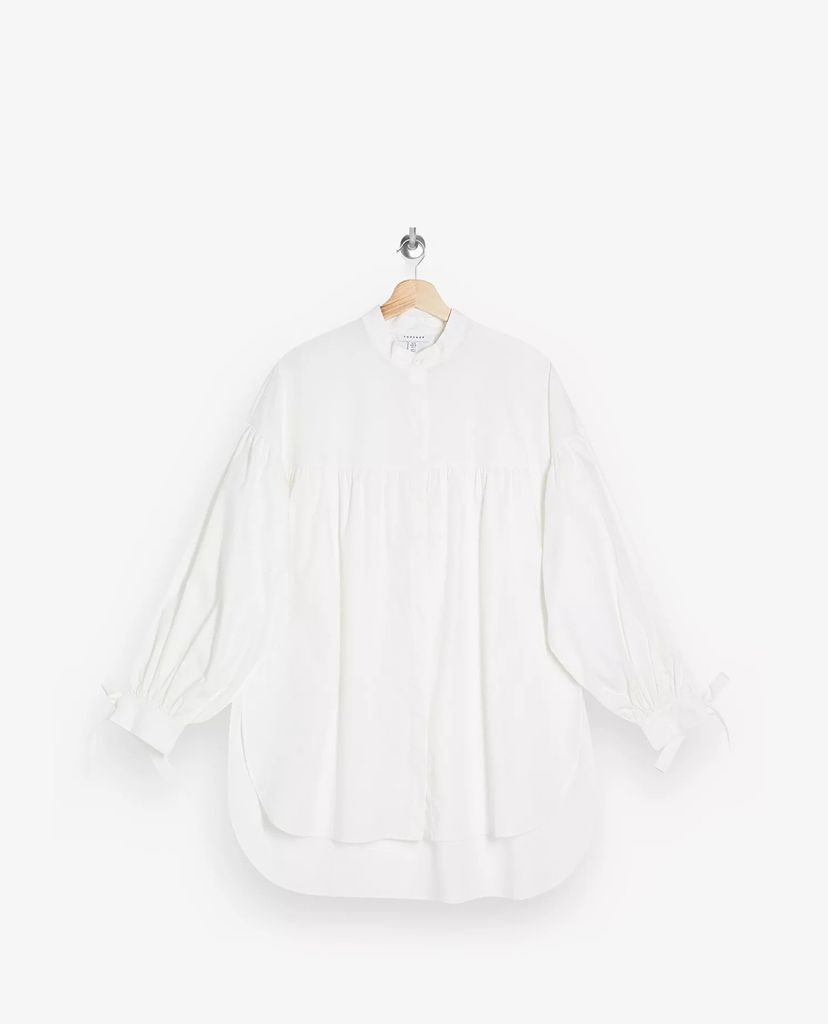 TOPSHOP - Áo sơ mi nữ tay dài phom rộng Babydoll White Oversized