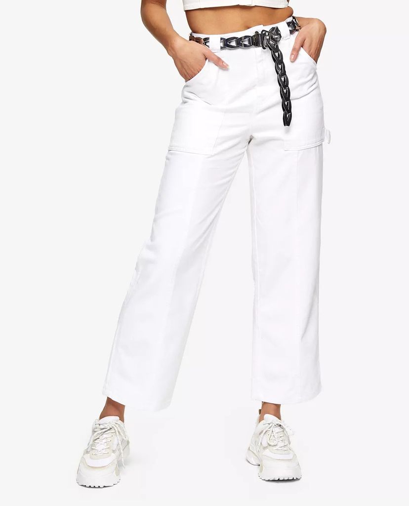 TOPSHOP - Quần kiểu nữ lưng cao ống rộng White Wide Leg Carpenter