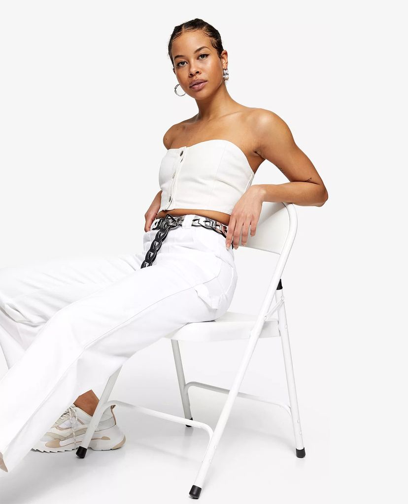 TOPSHOP - Quần kiểu nữ lưng cao ống rộng White Wide Leg Carpenter